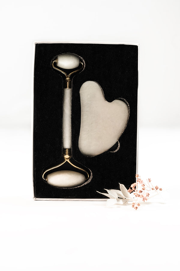 White Jade Gua Sha and Jade Roller Set